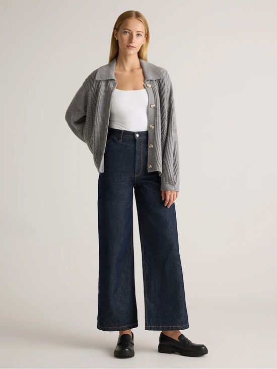 Quince Sweaters - Quince Australian Merino Wool Collared Cable Cardigan Heather Grey XS
